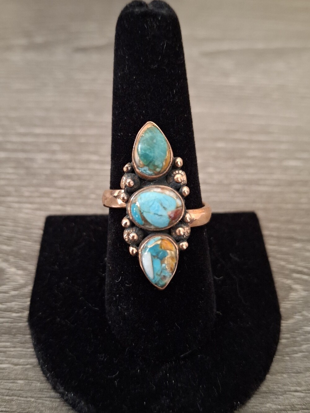 Ring Spiny Oyster 3 Stones On Copper Adjustable Band Sizes 7-8-9-10